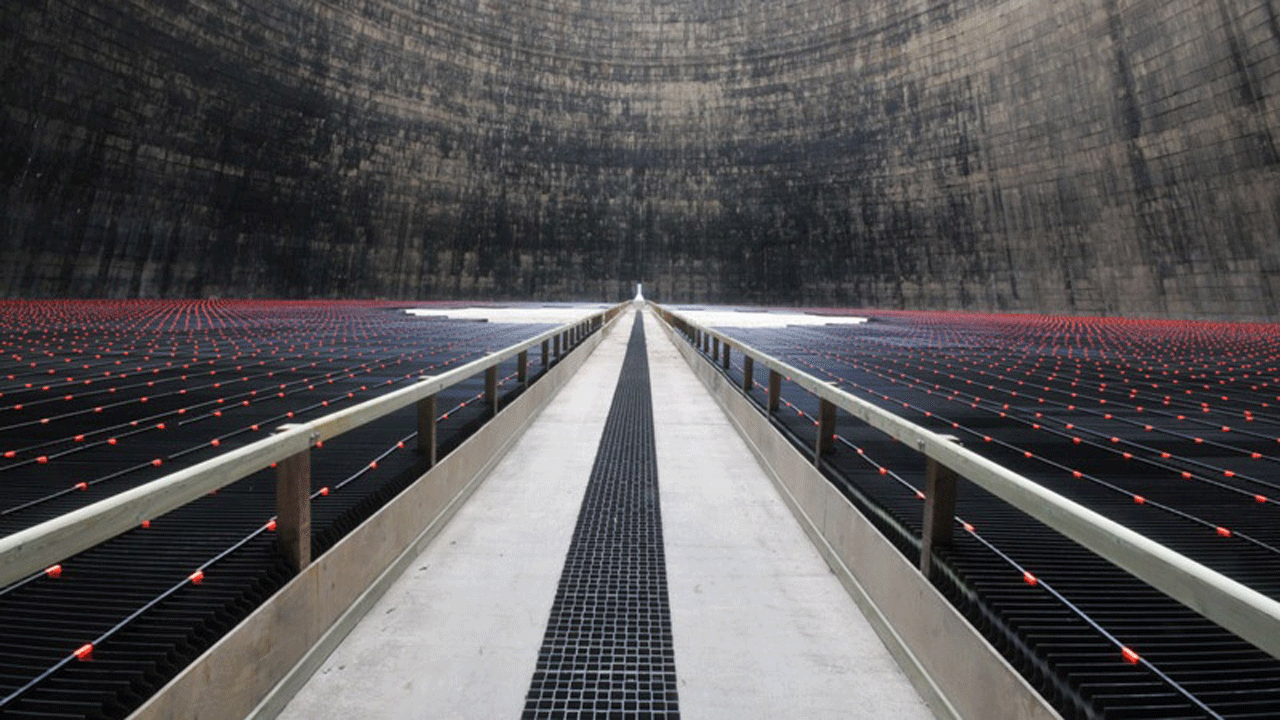 Inside a cooling tower