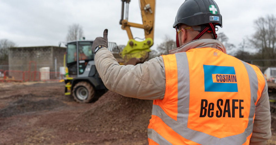 A Costain worker on a water site
