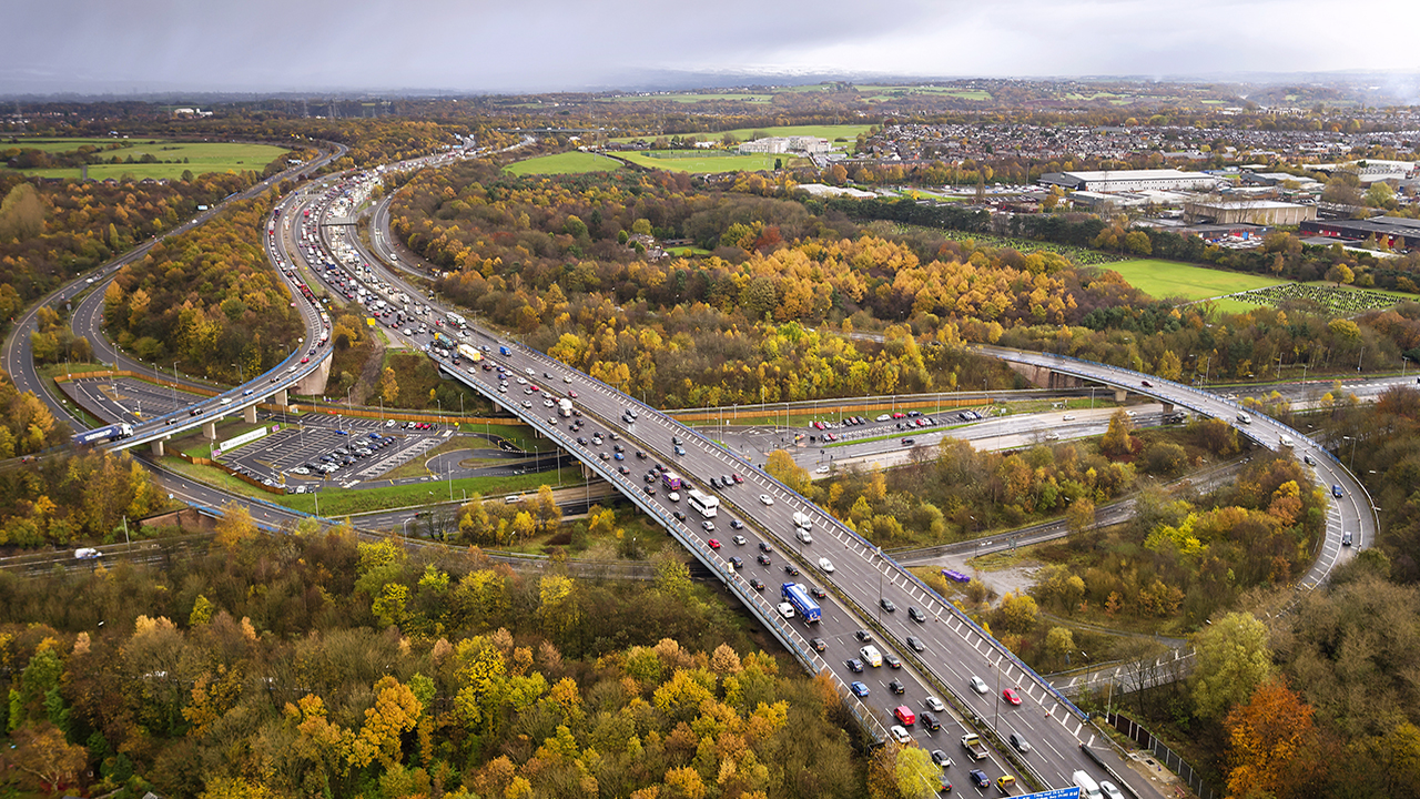 aerial busy motorway
