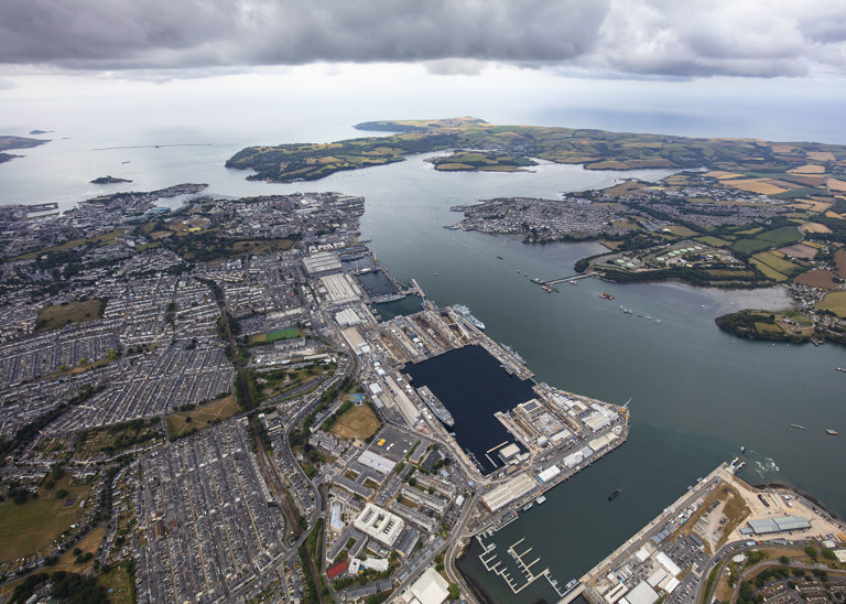 Drone image of Devonport Royal Dockyard in Plymouth