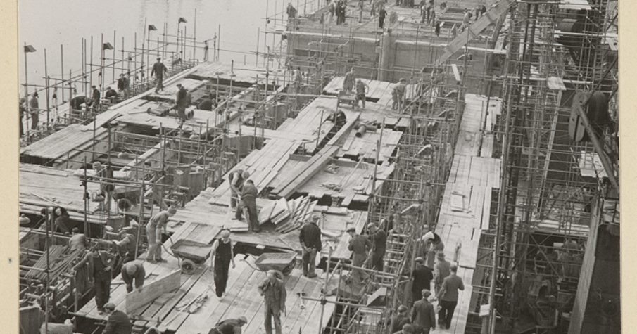 Mulberry harbour caisson in construction Credit Imperial War Museums