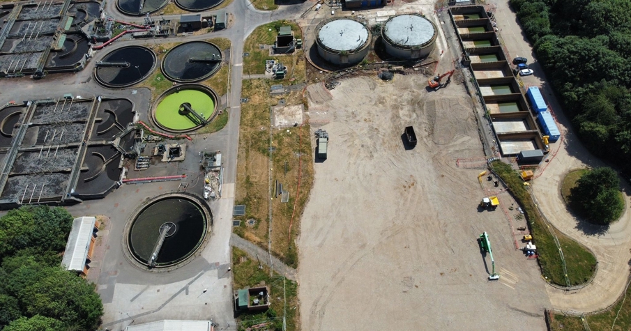 Drone shot of Severn Trent Sewage Treatment Works