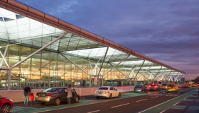 London Stansted Airport Terminal Departure building at night