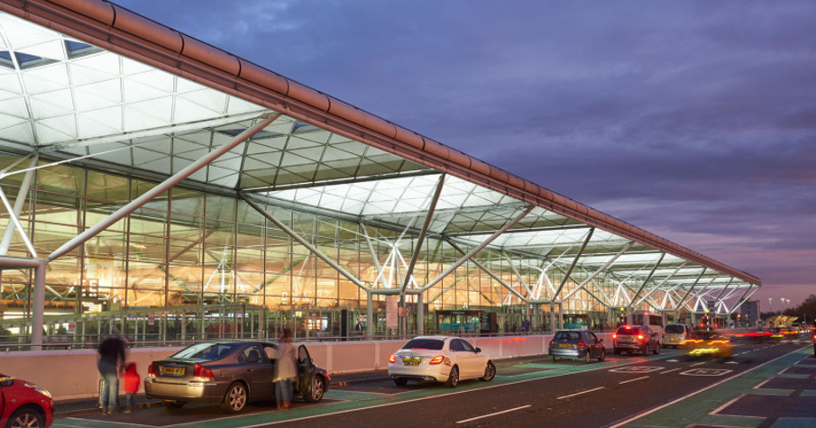 London Stansted Airport Terminal Departure building at night