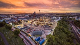 HS2 site drone shot at sunset