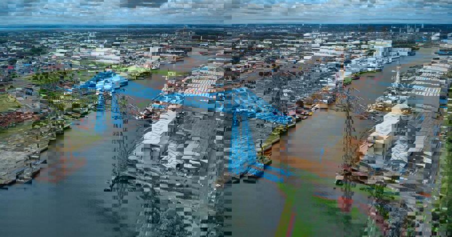 Teesside drone shot of bridge 